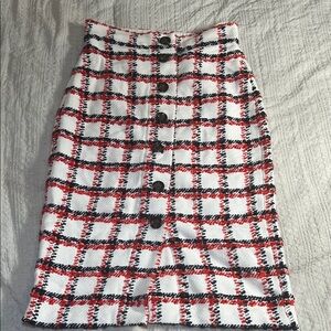 Ann Taylor Red and Black Plaid Pencil Skirt size 0